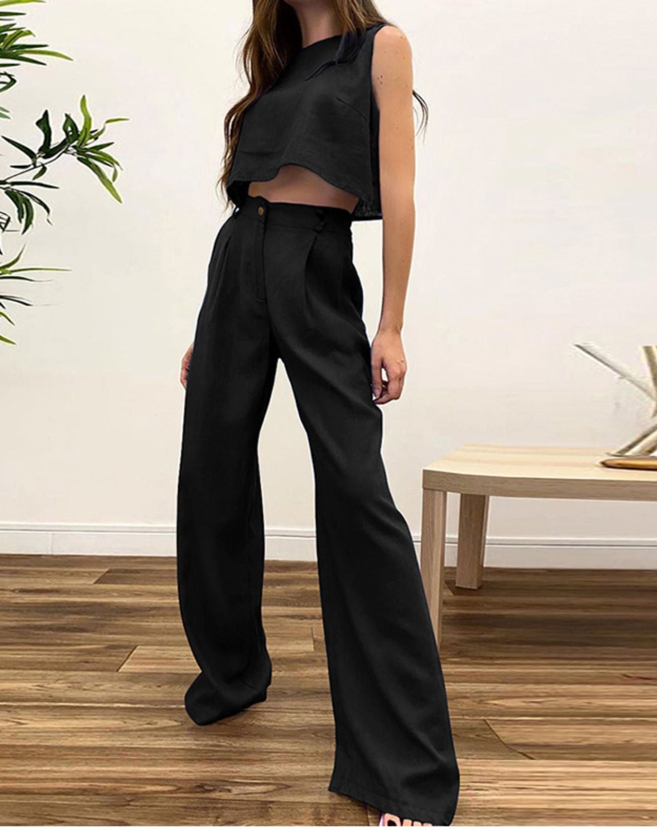 Conjunto Thaysa Cropped + Calça Pantalona